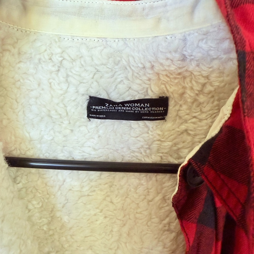 Zara Red and Black Checkered Sherpa Jacket - Picture 2 of 3